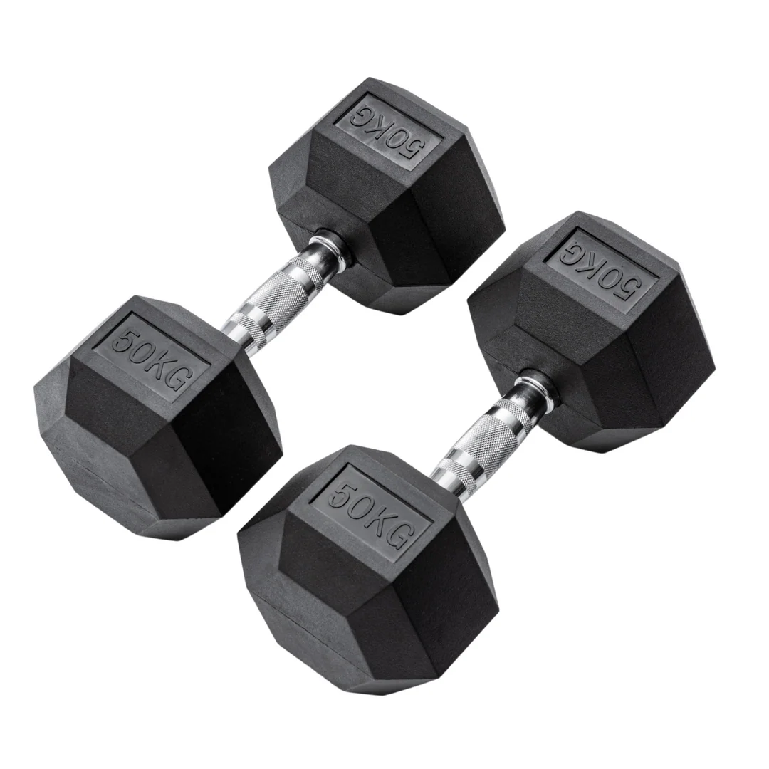 50kg 2 Pieces Hex Rubber Coated Dumbbells- 50KG - Image 1