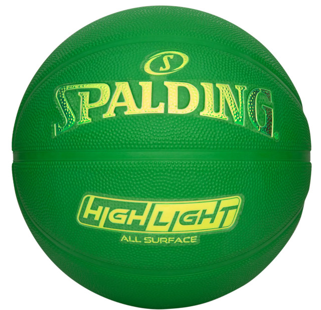 DAT-85-3768_HIGHLIGHT_GREEN_FRONT_2400x2400__75537 Spalding Highlight Color Rush Green Outdoor Basketball - Size 7 - Image 1