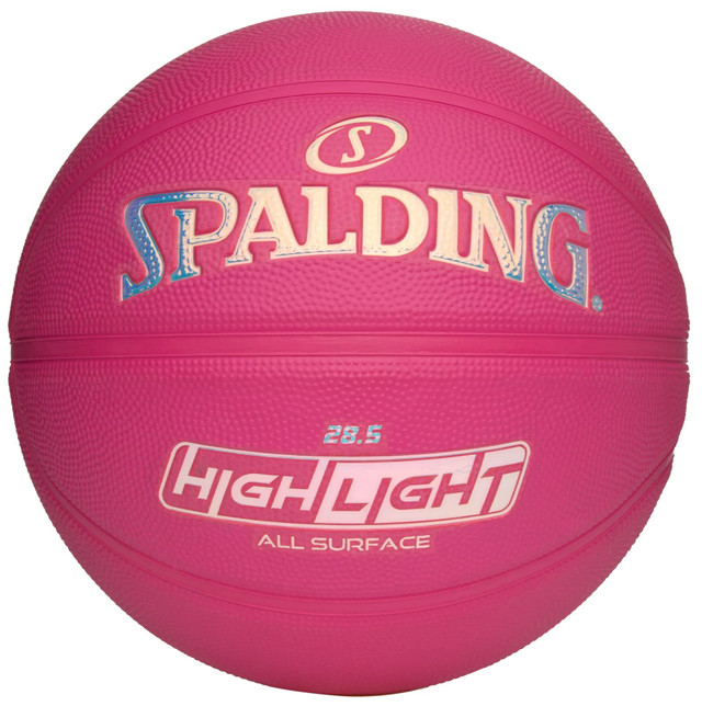 DAT-85-4398_Pink_Highlight-Teal_Foil_FRONT_R.COM__68952 Spalding Highlight Color Rush Pink Outdoor Basketball - Size 6 - Image 1