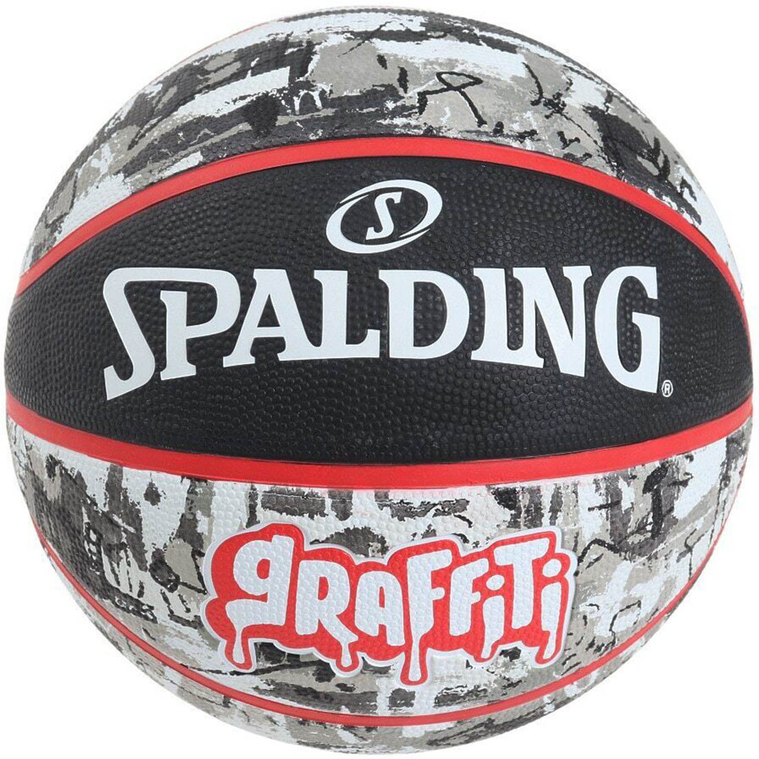 SIZE_7_ITEM_84-378Z_Graffiti__64033 Spalding Graffiti Series Black/Red Outdoor Basketball - Size 7 - Image 1