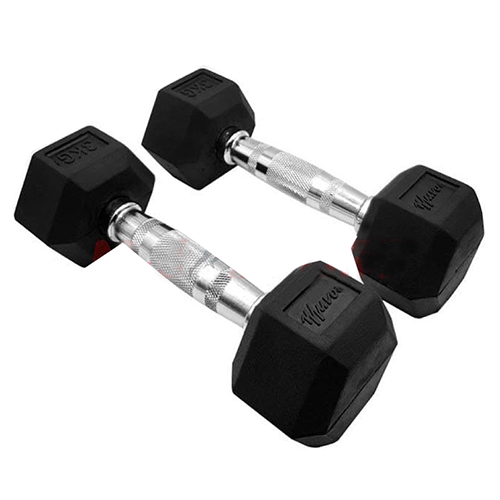 mj sport (172) 2 Pieces Hex Rubber Coated Dumbbells- 3KG - Image 1