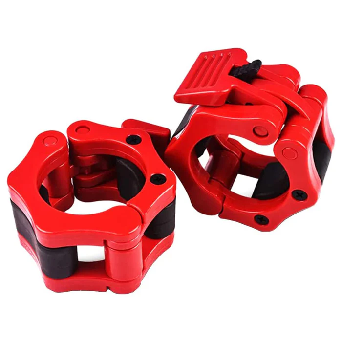 red 2x 50mm Collar Olympic Barbell Dumbbell Clips Clamps Weight Bar Lock - Image 1